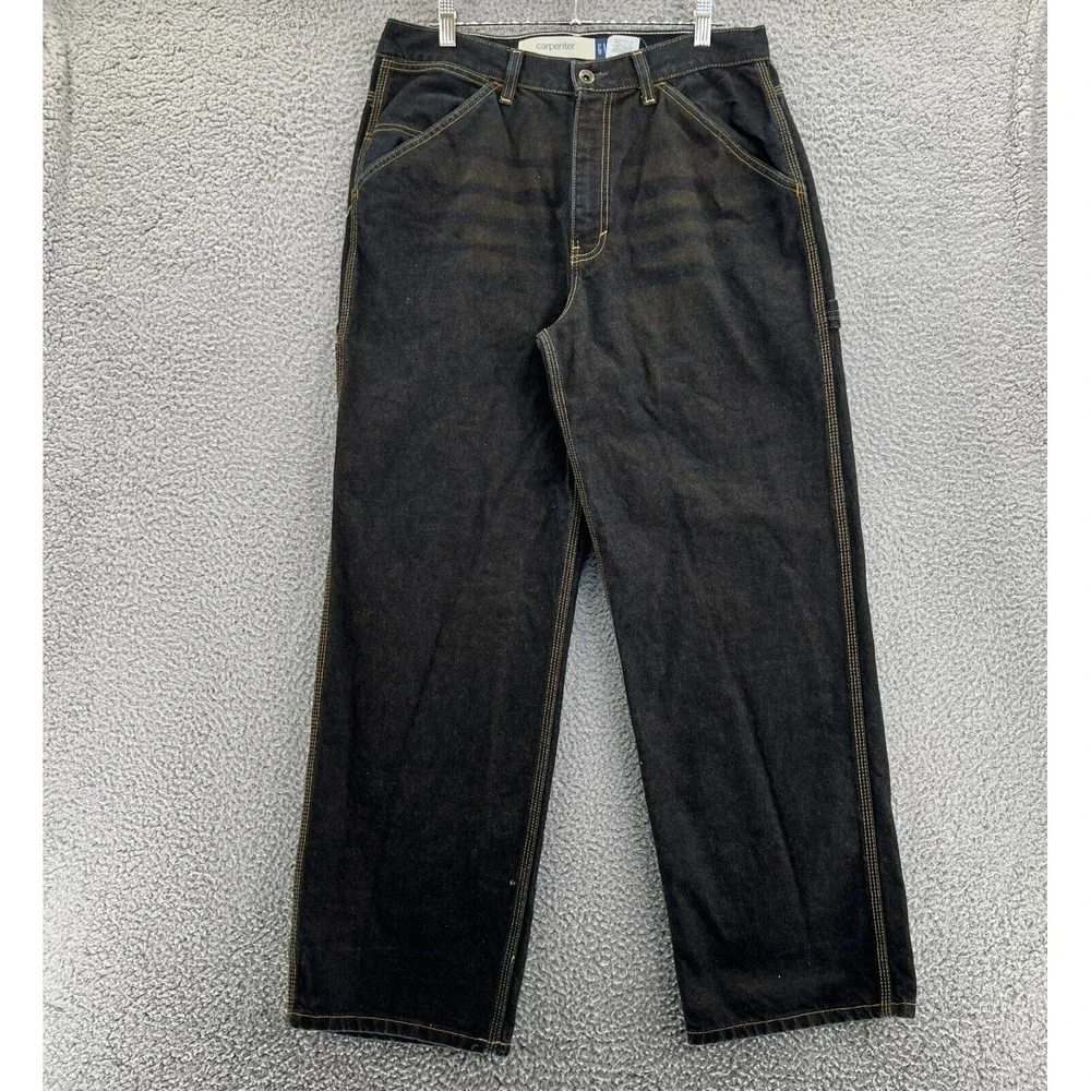 Vintage GAP CARPENTER Jean Men 34x30 Baggy Straight Leg Dark Blue Denim USA READ